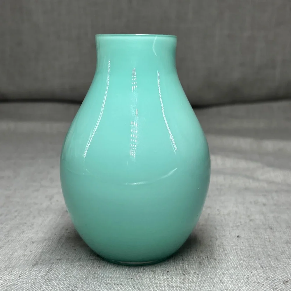 Carlo Moretti Murano Italy Turquoise Blue Orange Opaline Glass Vase MCM 5.25